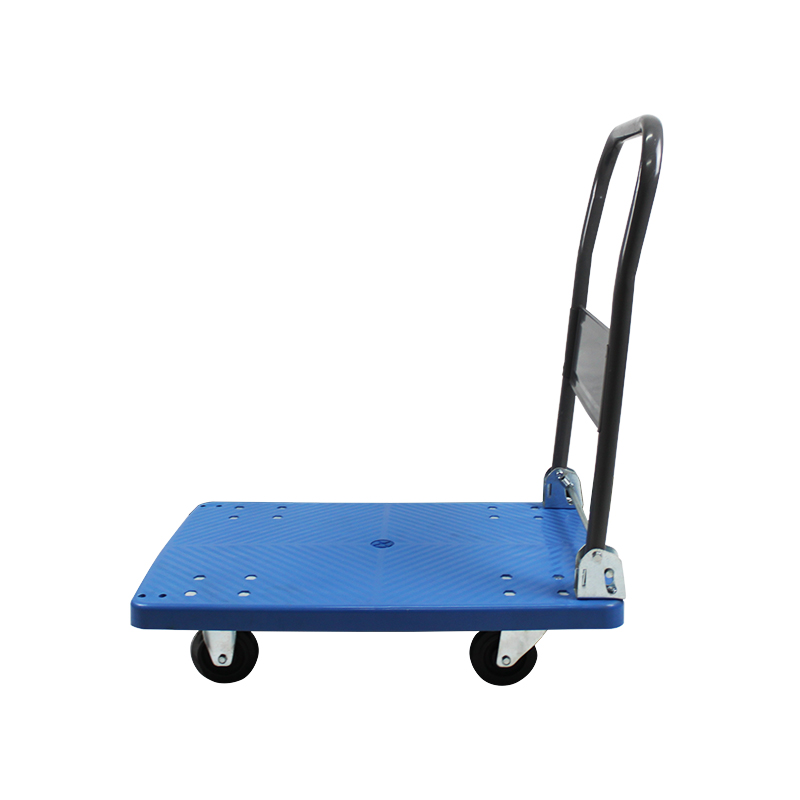 High Quality 4 Rota Plastic Platform Truck Gravis Duty Store Foldable Shelf Trolley