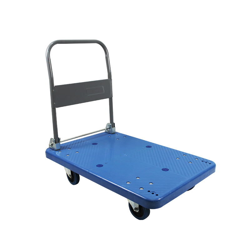 High Quality 4 Rota Plastic Platform Truck Gravis Duty Store Foldable Shelf Trolley